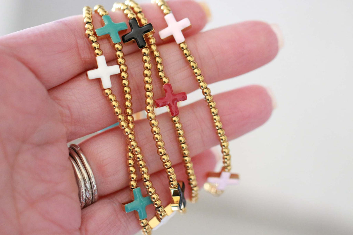 Faith Cross Beaded Bracelet | 18K Gold-Plated
