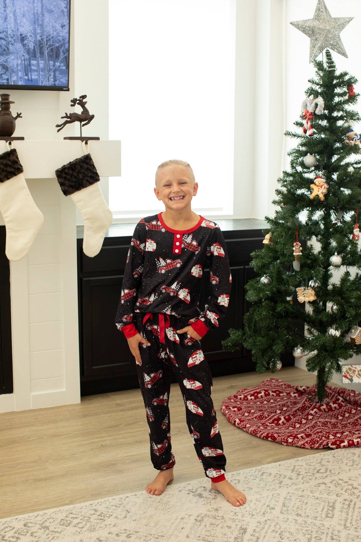 Matching Christmas Pajamas in Plaid Truck
