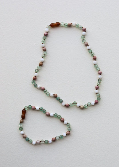 Fluorite + Moonstone + Rhodonite || Natural Gemstone Necklace