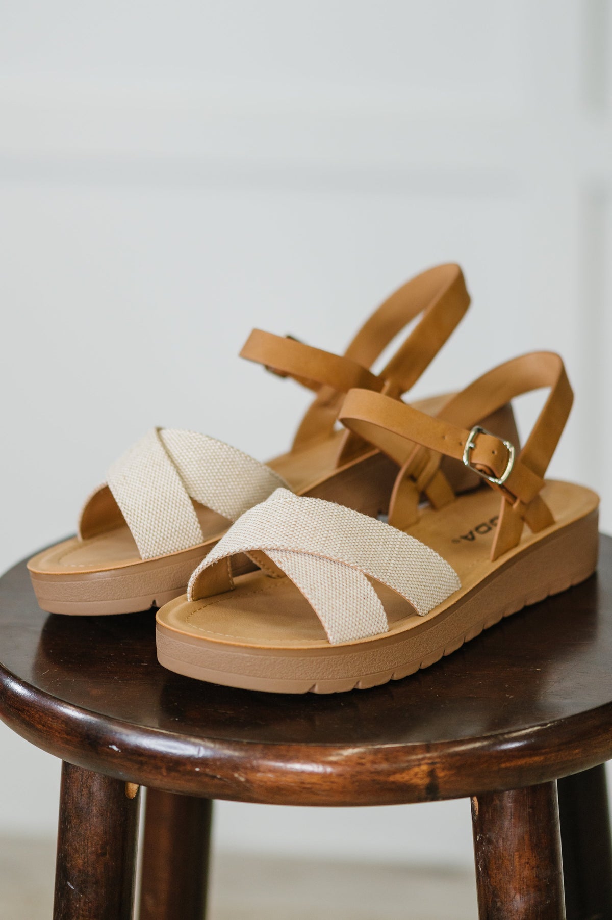 Chester Platform Nubuck Wedge Sandals in Cream
