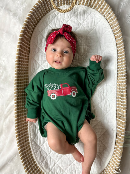 Christmas Tree Truck Bamboo Sweatshirt Romper
