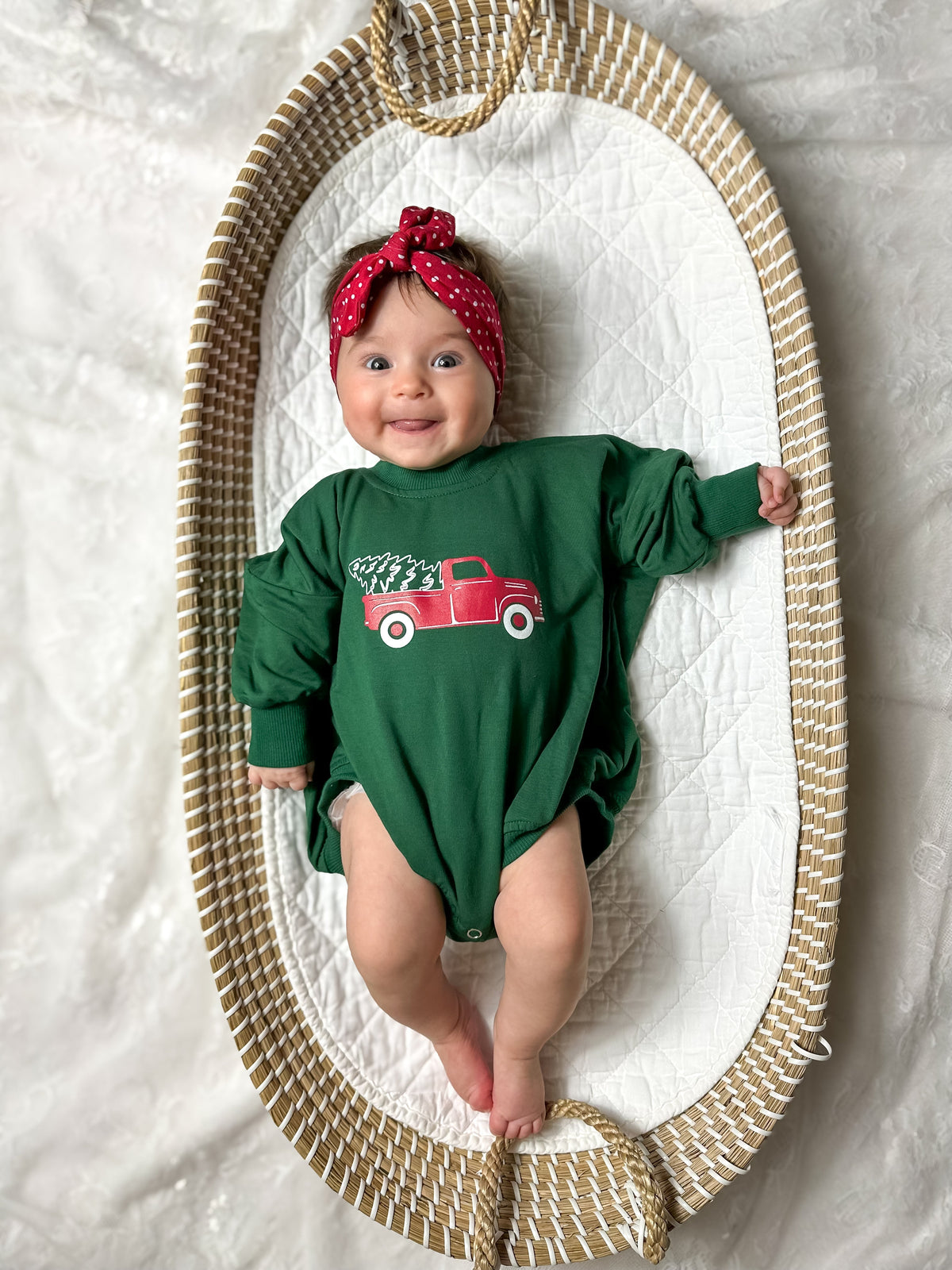 Christmas Tree Truck Bamboo Sweatshirt Romper