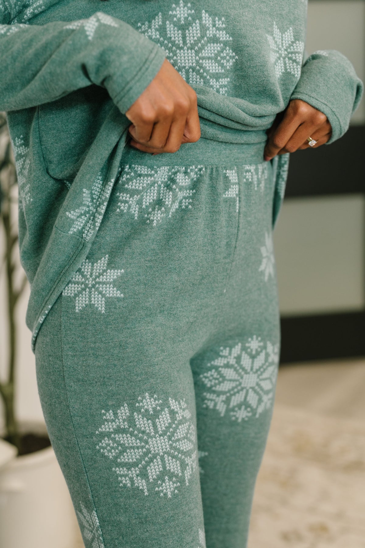 Snowflake Sniffles Pajama Set in Hunter Green