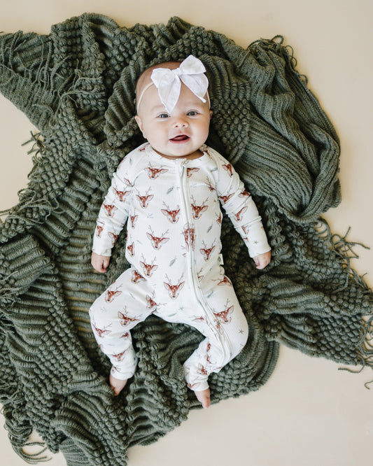 Reindeer Games Ribbed Bamboo Zippy Pajamas *NB & 0-3m left