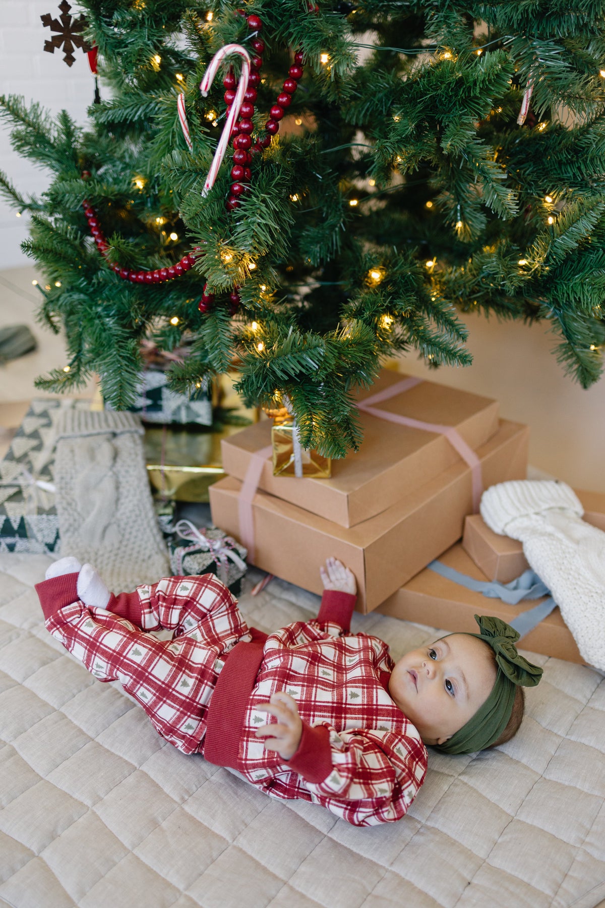 Red Plaid Christmas Tree Jogger Pants