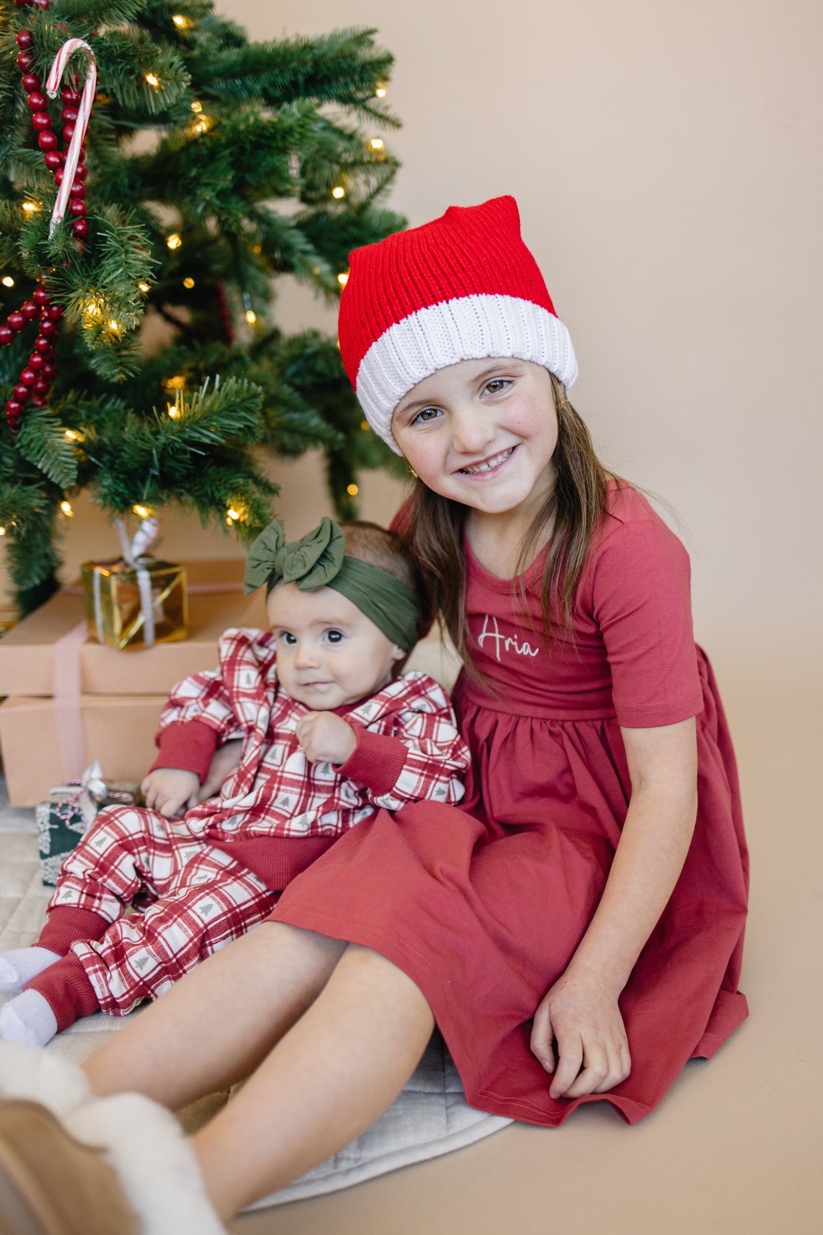 Red Plaid Christmas Tree Jogger Pants