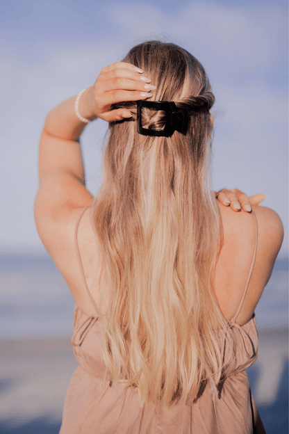 Jet Black Small Flat Square Hair Clip